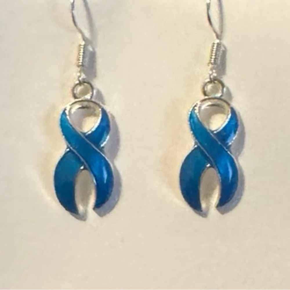 Colon Cancer Awareness Blue Ribbon Earrings